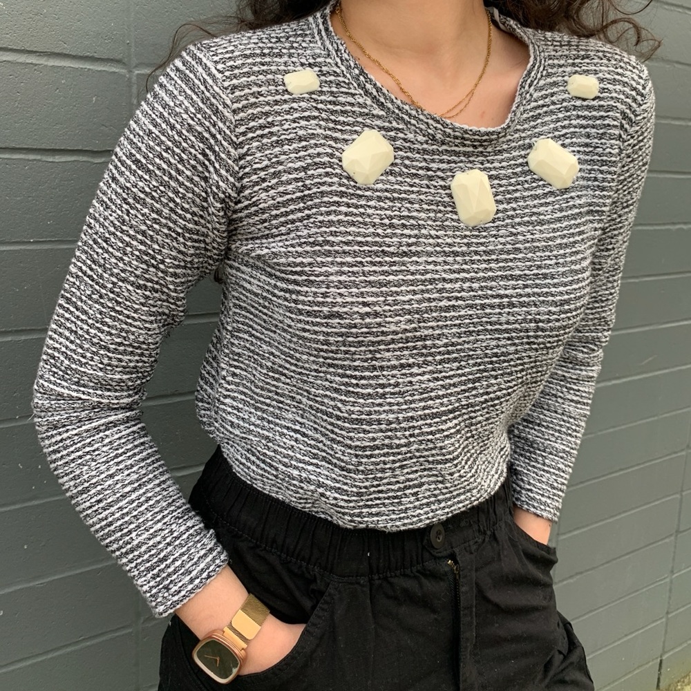 Black and white shirt with decorative stones